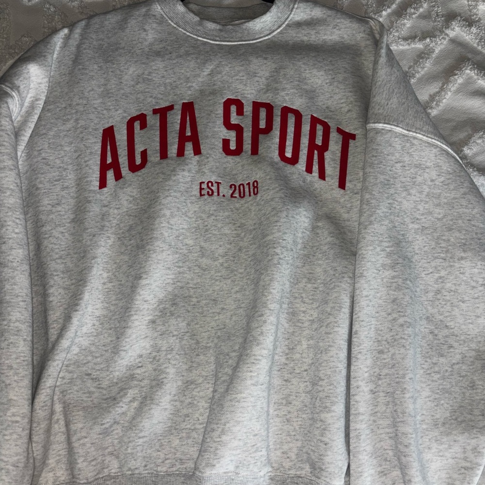 ACTA Sport Gray Crewneck Sweater with Red Lettering